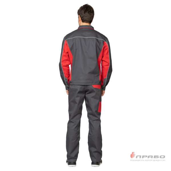 Костюм мужской "Бренд 1 2020" тёмно-серый/красный (куртка и брюки) фото 3