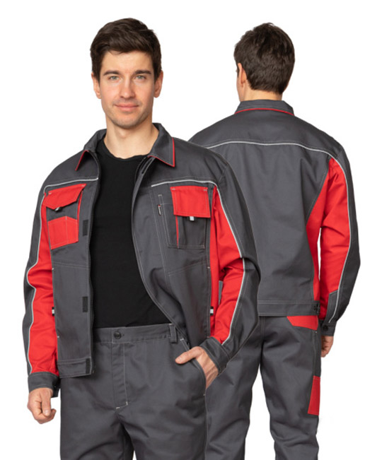Костюм мужской "Бренд 1 2020" тёмно-серый/красный (куртка и брюки) фото 1