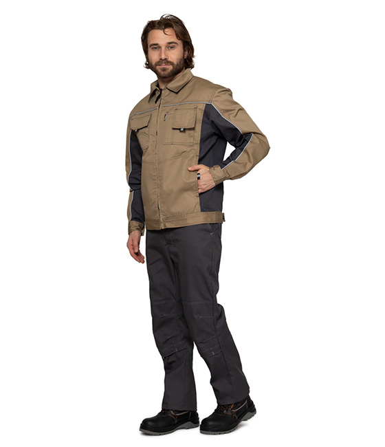 Куртка мужская летняя "Люкс" бежевый/серый со светоотражающим кантом фото 3