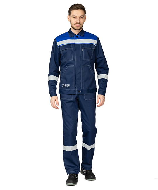 Костюм мужской "Референс 2" тёмно-синий/василёк (куртка и полукомбинезон) фото 2