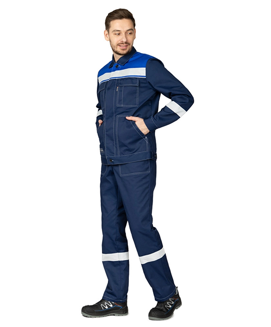 Костюм мужской "Референс 2" тёмно-синий/василёк (куртка и полукомбинезон) фото 3