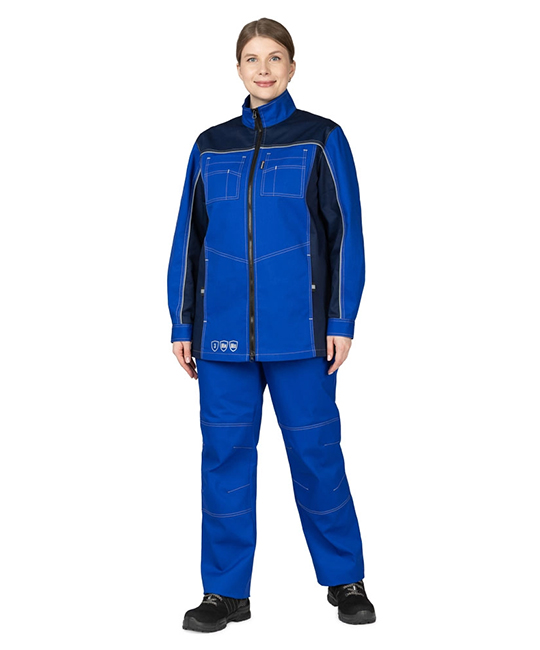 Костюм женский Бренд 1 2020 с удлинённой курткой василёк-тёмно-синий фото 2