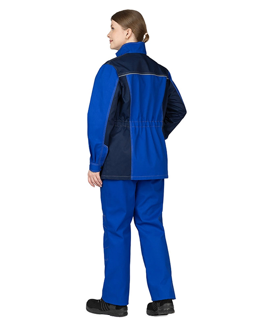 Костюм женский Бренд 1 2020 с удлинённой курткой василёк-тёмно-синий фото 3