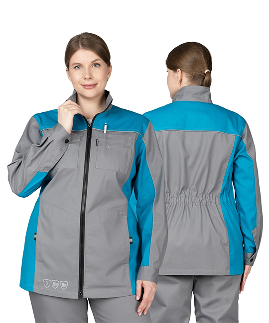 Костюм женский Бренд 1 2020 с удлинённой курткой серый/бирюза фото 1