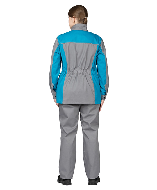 Костюм женский Бренд 1 2020 с удлинённой курткой серый/бирюза фото 3