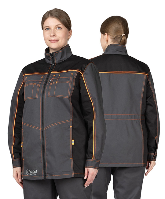 Костюм женский Бренд 1 2020 с удлинённой курткой тёмно-серый/чёрный фото 1