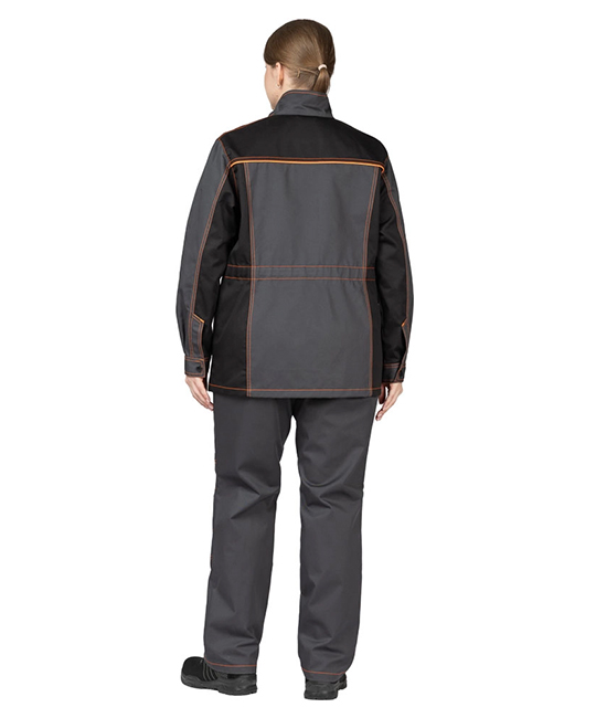 Костюм женский Бренд 1 2020 с удлинённой курткой тёмно-серый/чёрный фото 3