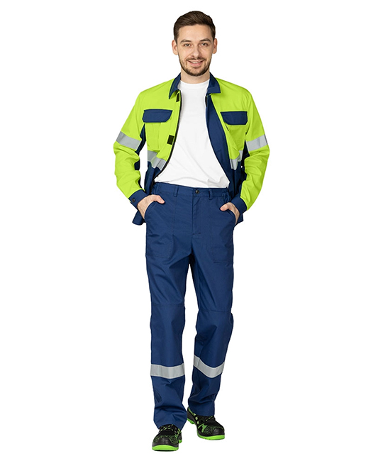 Костюм мужской "Вираж Индастриал" тёмно-синий/лимонный (куртка и брюки) фото 3