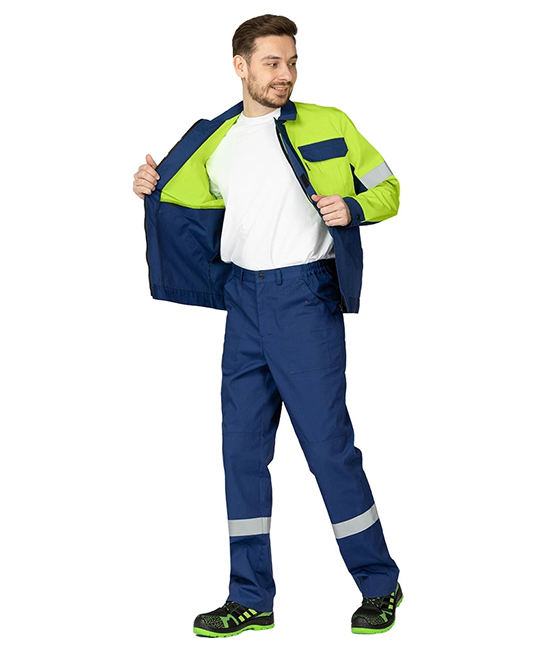 Костюм мужской "Вираж Индастриал" тёмно-синий/лимонный (куртка и брюки) фото 4