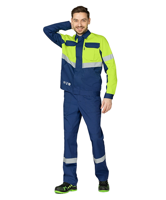 Костюм мужской "Вираж Индастриал" тёмно-синий/лимонный (куртка и брюки) фото 6