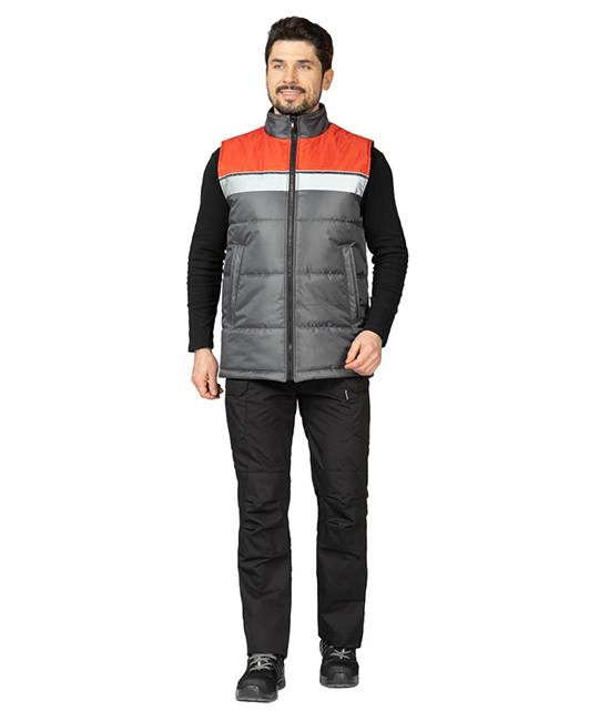 Жилет утеплённый Свирь тёмно-серый/красный фото 2