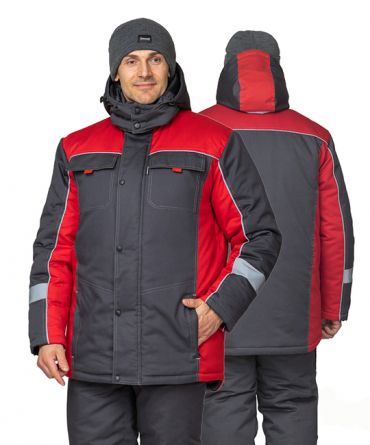 Куртка рабочая мужская утеплённая Бренд тёмно-серая / красная фото 1