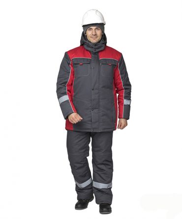 Куртка рабочая мужская утеплённая Бренд тёмно-серая / красная фото 2