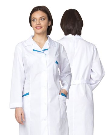 Халат медицинский женский "Лаура" белый/бирюза
