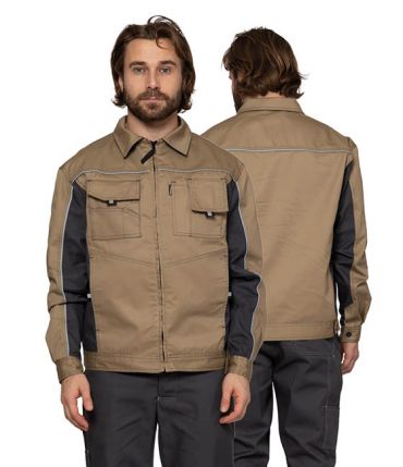 Куртка мужская летняя "Люкс" бежевый/серый со светоотражающим кантом фото 1