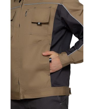 Куртка мужская летняя "Люкс" бежевый/серый со светоотражающим кантом фото 6