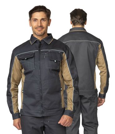 Куртка мужская летняя "Люкс" серый/бежевый/бежевый со светоотражающим кантом