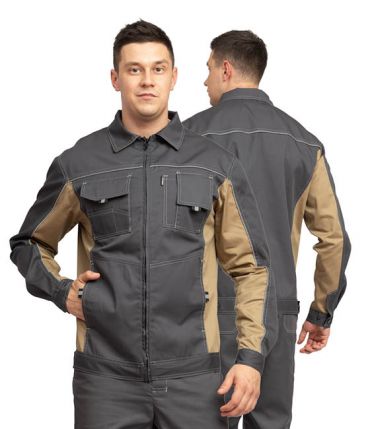 Куртка мужская летняя "Люкс" серый/бежевый со светоотражающим кантом