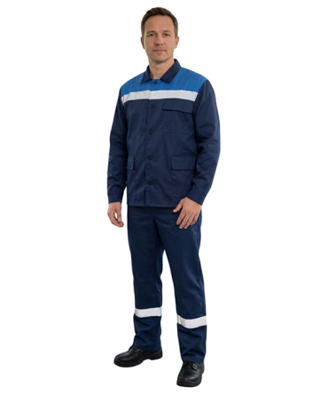 Костюм рабочий "Старт 1" (48% ХБ, куртка, брюки, СОП) синий/василек