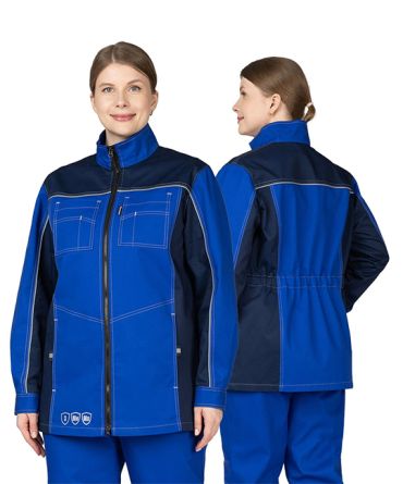 Костюм женский Бренд 1 2020 с удлинённой курткой василёк-тёмно-синий