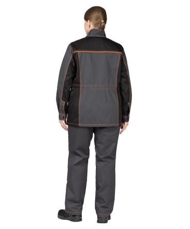 Костюм женский Бренд 1 2020 с удлинённой курткой тёмно-серый/чёрный фото 3