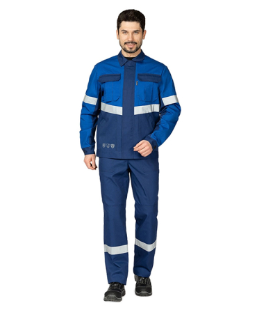 Костюм мужской "Вираж Индастриал" тёмно-синий/василёк (куртка и брюки) фото 2