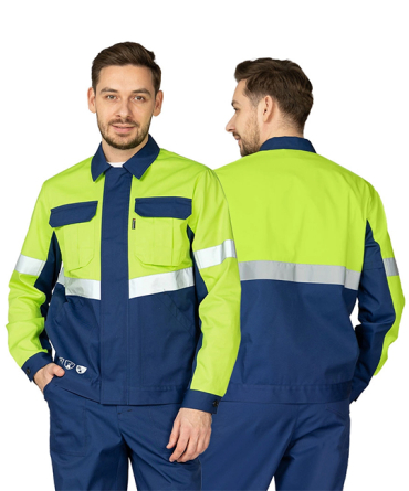 Костюм мужской "Вираж Индастриал" тёмно-синий/лимонный (куртка и брюки)