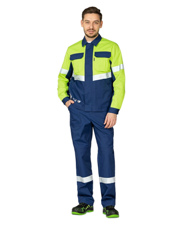 Костюм мужской "Вираж Индастриал" тёмно-синий/лимонный (куртка и брюки) фото 2