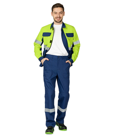 Костюм мужской "Вираж Индастриал" тёмно-синий/лимонный (куртка и брюки) фото 3
